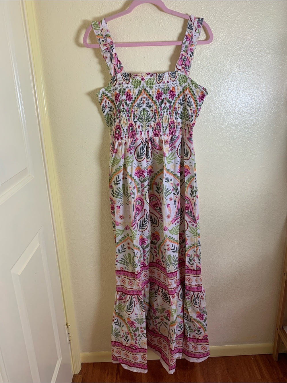 NWT Lapogee Smocked Pink & Green Floral Maxi Dress, Size XL